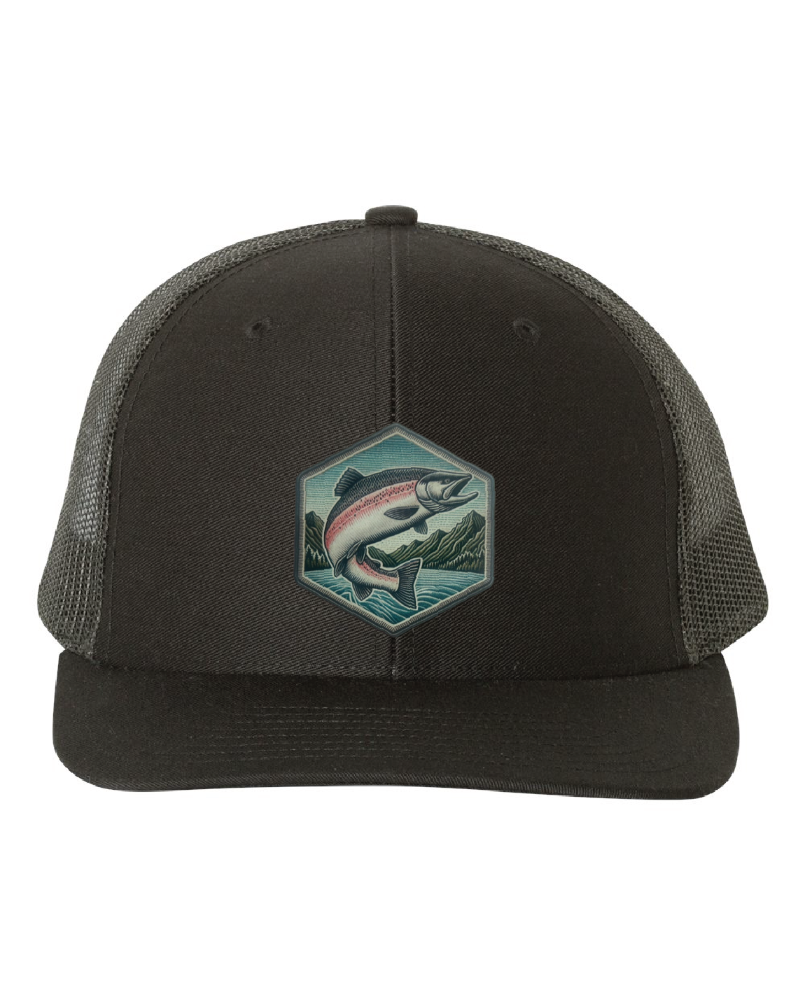 Salmon Jumping on a Richardson 112 Trucker Hat