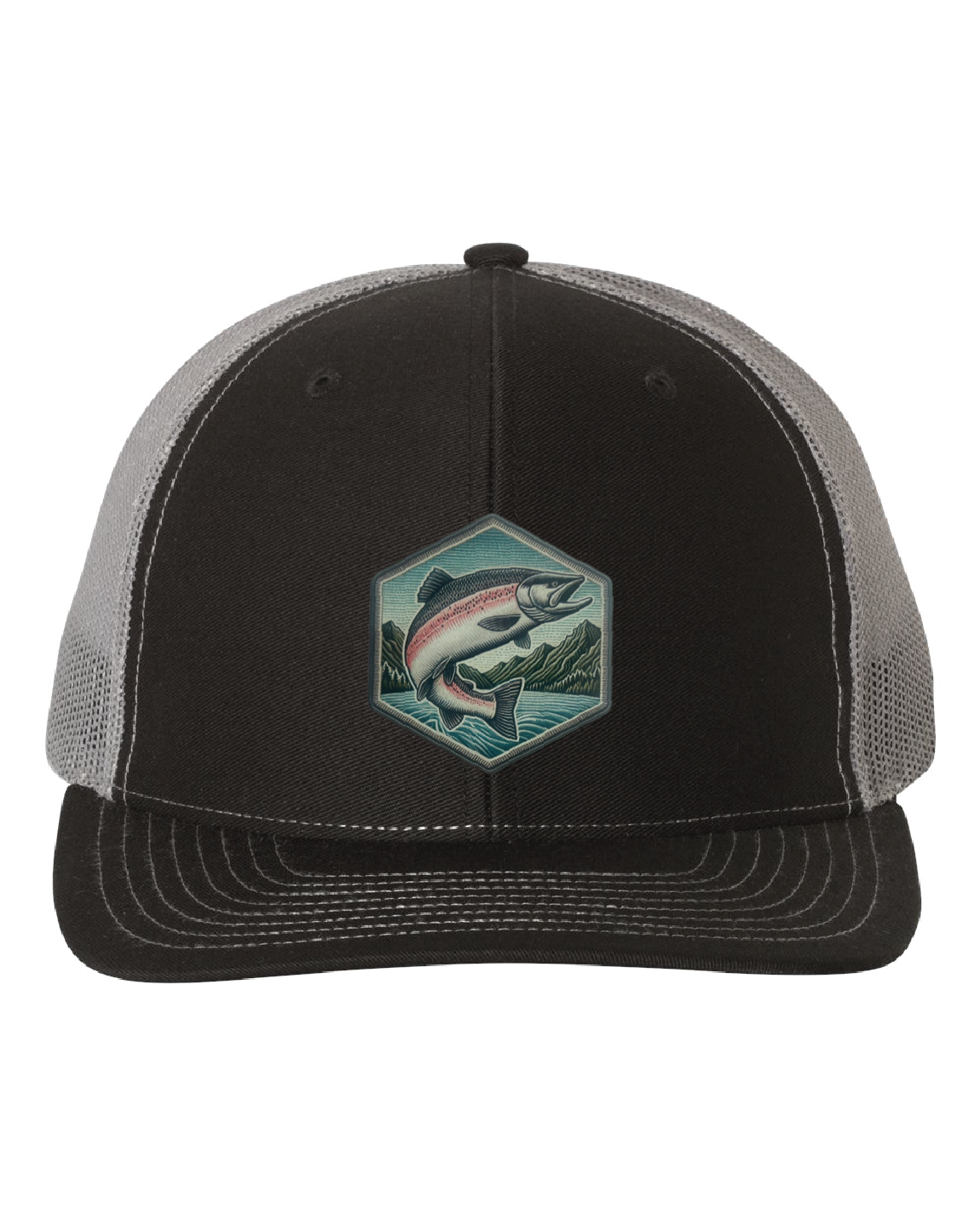 Salmon Jumping on a Richardson 112 Trucker Hat