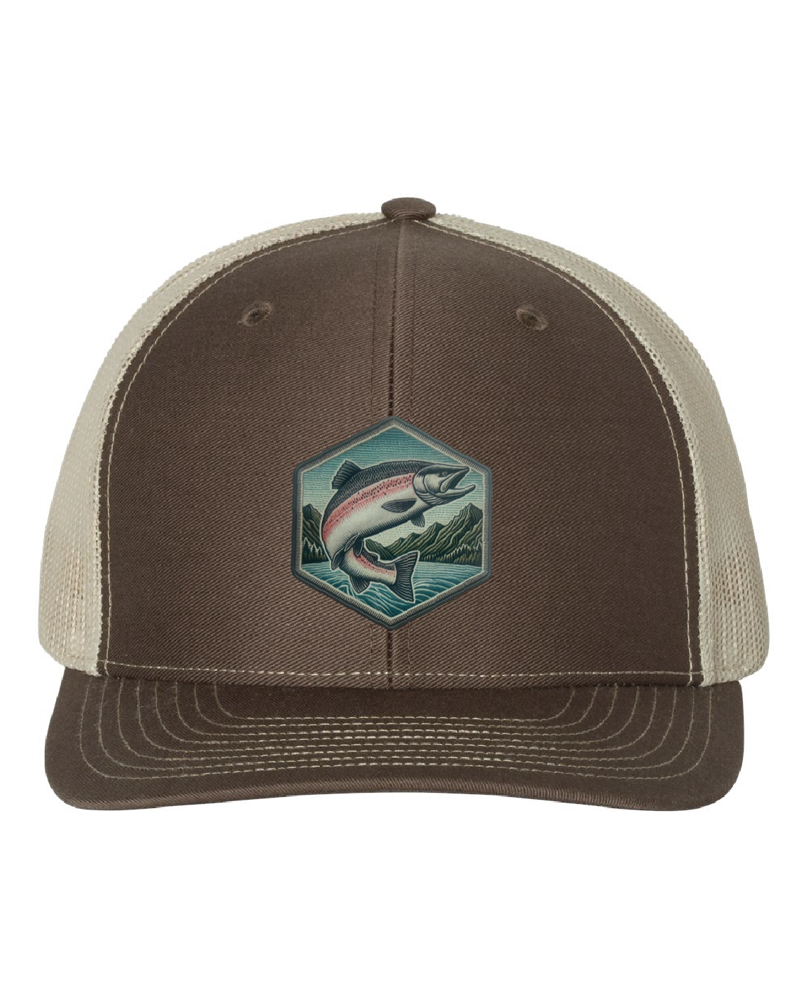Salmon Jumping on a Richardson 112 Trucker Hat