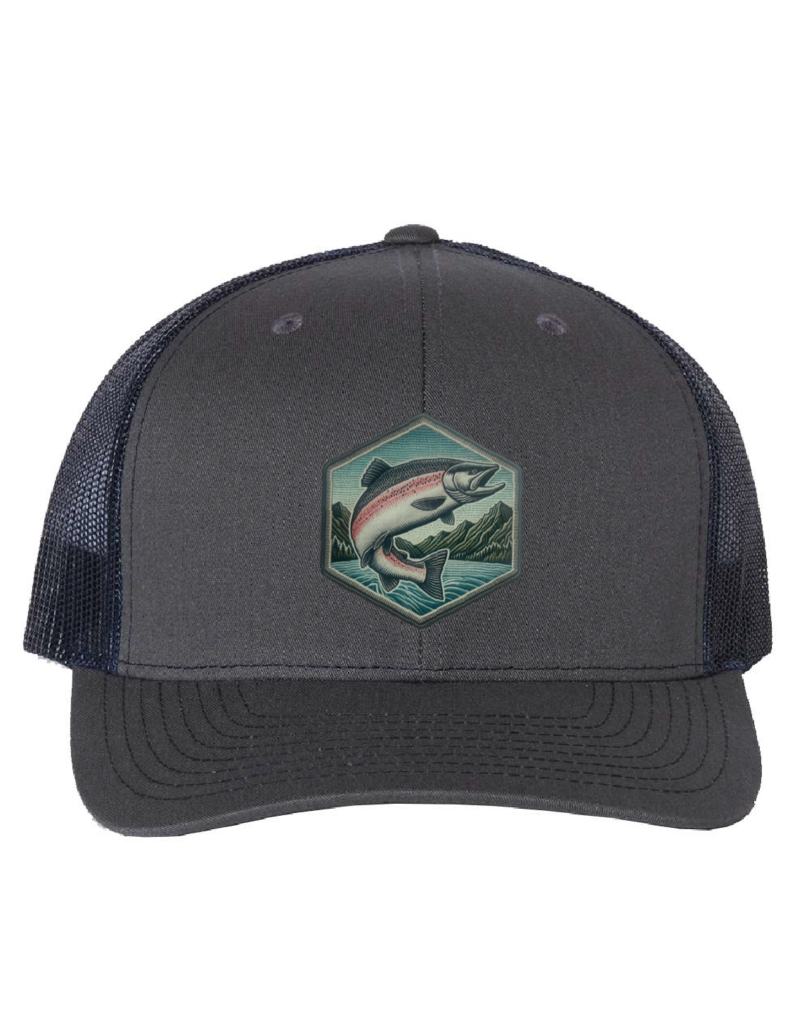 Salmon Jumping on a Richardson 112 Trucker Hat