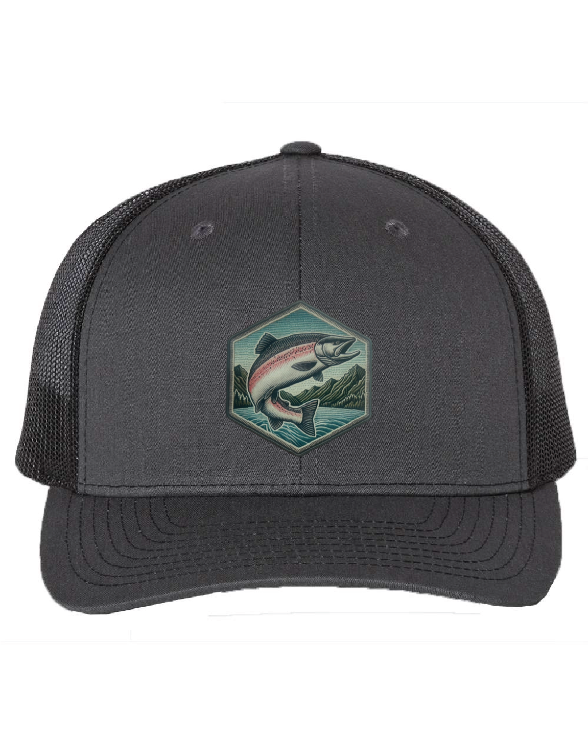Salmon Jumping on a Richardson 112 Trucker Hat