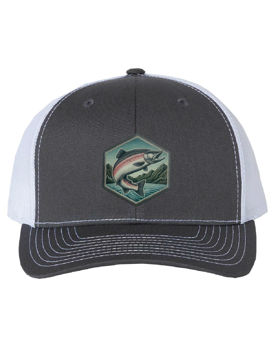 Salmon Jumping on a Richardson 112 Trucker Hat