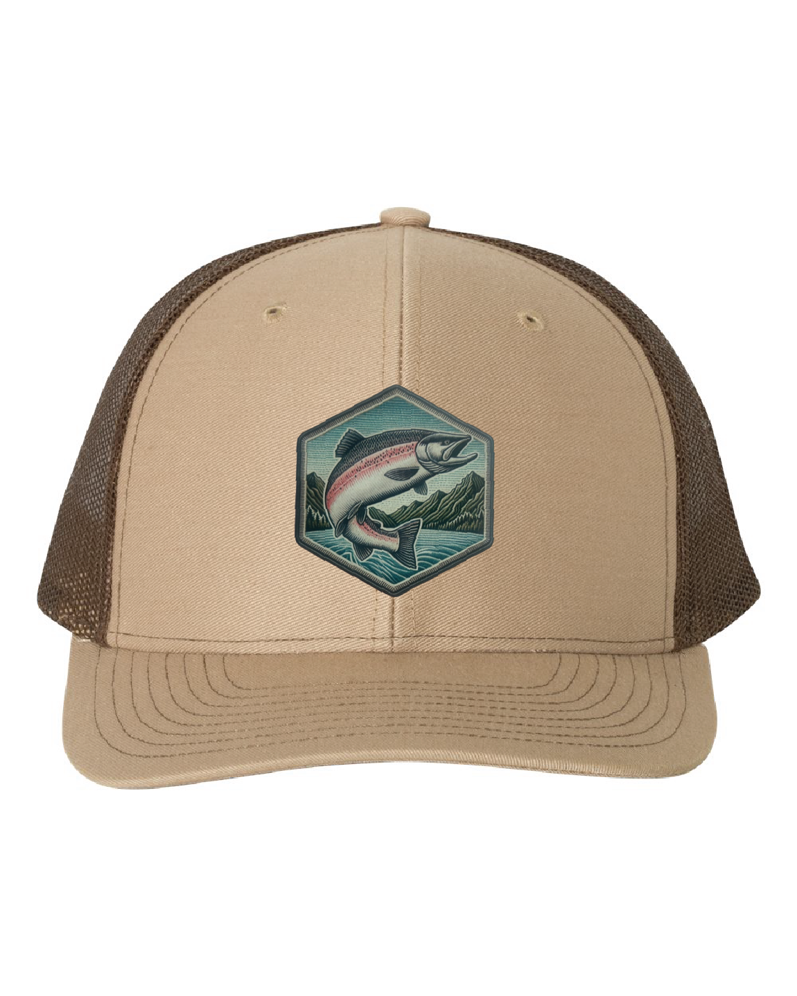 Salmon Jumping on a Richardson 112 Trucker Hat