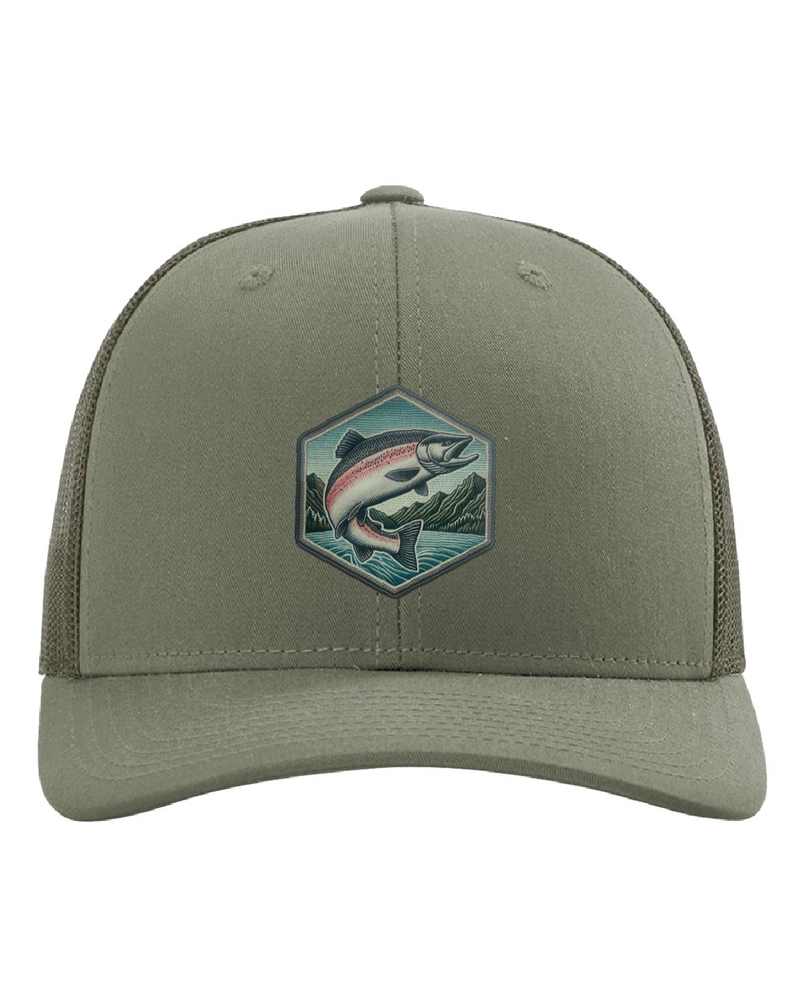 Salmon Jumping on a Richardson 112 Trucker Hat