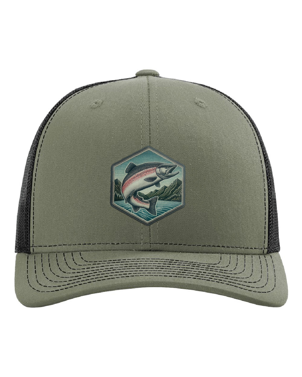 Salmon Jumping on a Richardson 112 Trucker Hat