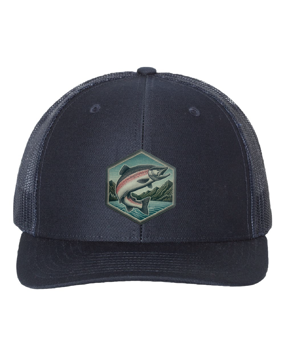 Salmon Jumping on a Richardson 112 Trucker Hat