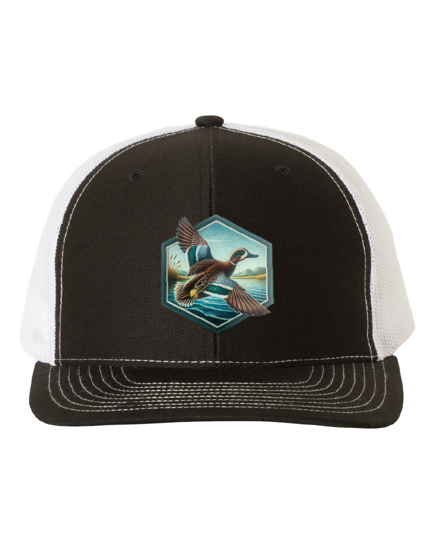 Green Wing Teal Hexagon Patch on a Richardson 112 Trucker Hat