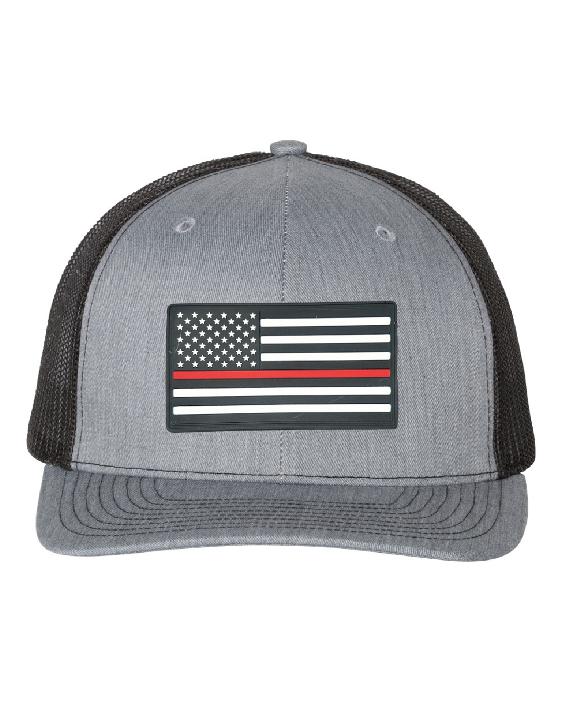 USA Flag Red Line PVC Patch on a Richardson 112 Trucker Hat