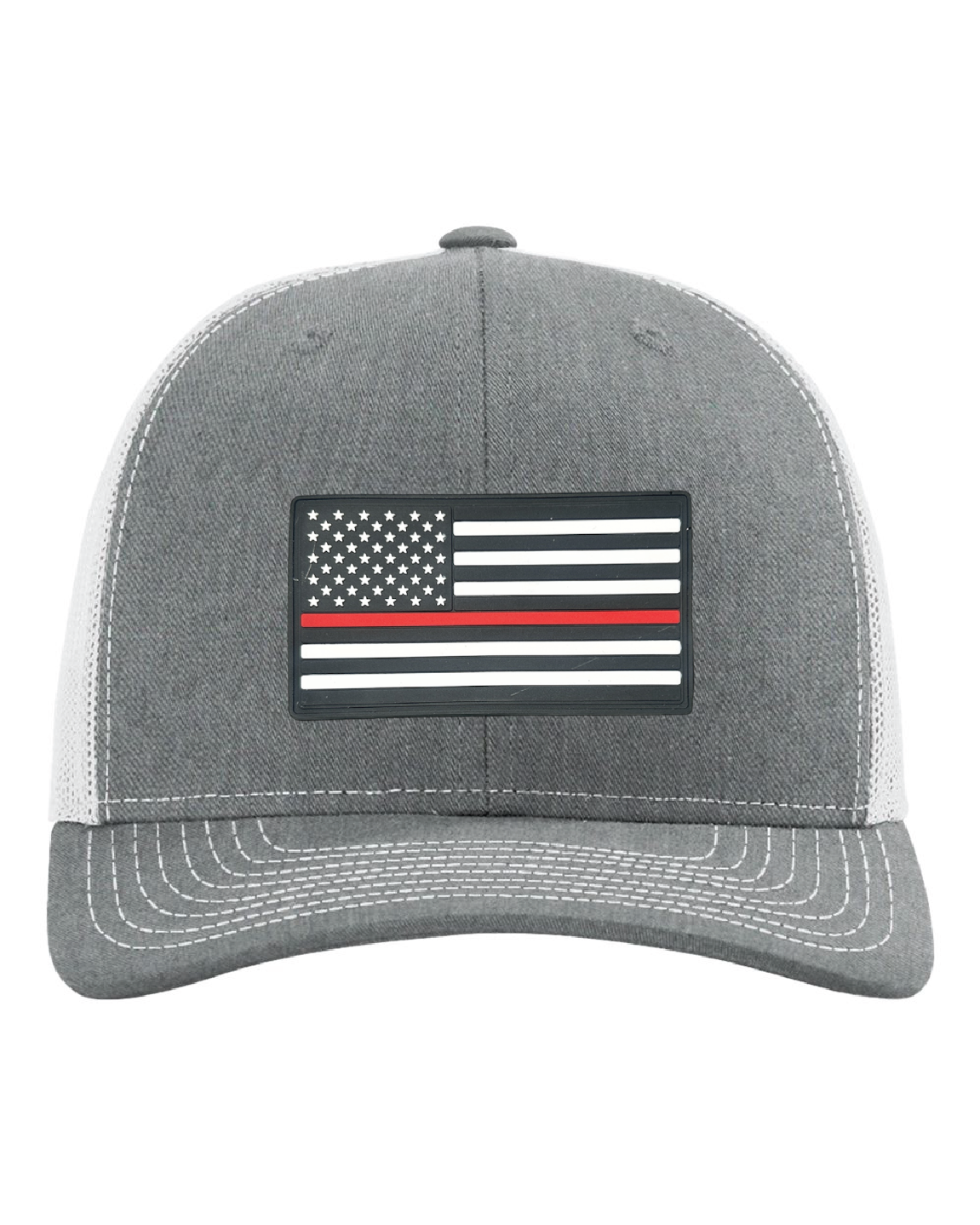 USA Flag Red Line PVC Patch on a Richardson 112 Trucker Hat