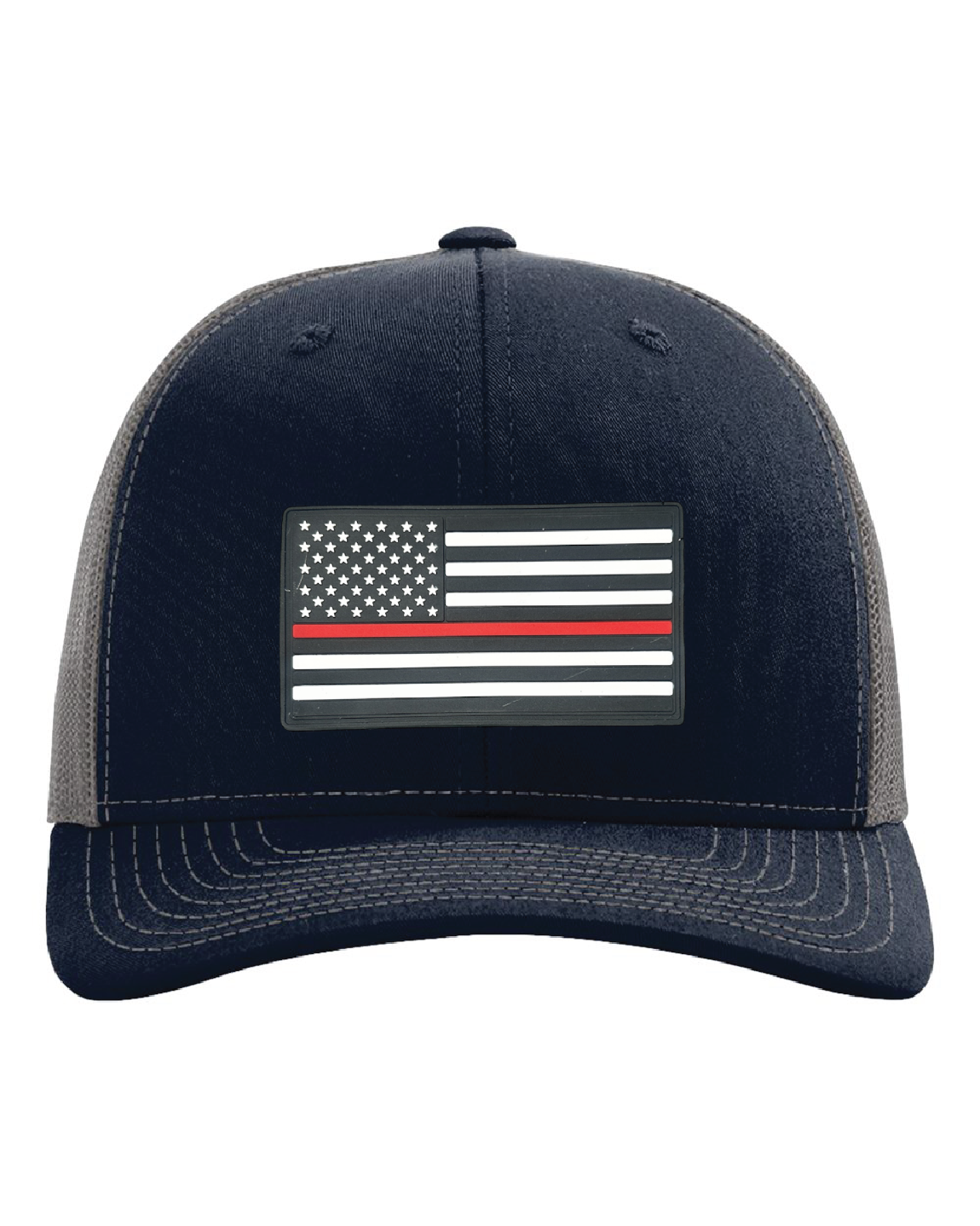 USA Flag Red Line PVC Patch on a Richardson 112 Trucker Hat