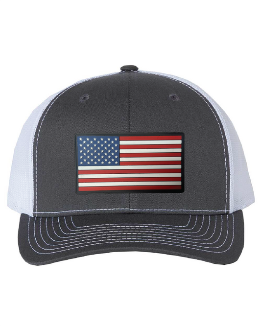 USA Flag Traditional PVC Patch on a Richardson 112 Trucker Hat